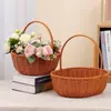 Cesta Creativa Tejida a Mano de Mimbre Sintético Cesta de Frutas Cesta de Almacenamiento Cesta con Asa de Mimbre Bolso Tejido Cesta de Flores Cesta de Verduras Recolección de Huevos