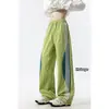 Pantalones casuales a rayas de color block estilo americano para hombre, pantalones de verano finos de seda de hielo de secado rápido, pantalones deportivos juveniles estilo universitario