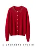 Cárdigan de punto 100% cachemira pura, moderno estilo nuevo de otoño e invierno, cuello redondo con pedrería, de un solo botón, elegante y cálido para mujer