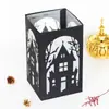 Casa negra de Halloween linterna de papel 3D castillo corte láser pantalla de lámpara de vela luz nocturna linterna de árbol