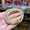 Pulsera de Múltiples Círculos de Jade Hetian y Jaspe pulsera de cuentas redondas de agua clara ligera pulsera de anillo liso de cuentas de Buda verde claro para mujer