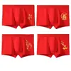 Cuecas Boxer Masculinas de Algodão Respirável de Cintura Média Cor Vermelha Novo Estilo Ano do Dragão do Zodíaco Roupa Íntima Masculina Atacado Transfronteiriço