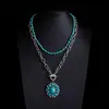 Collar Turquesa Estilo Étnico Retro Bohemio Collar Apilado Estilo Vaquero Occidental Cadena de Suéter de Alta Gama