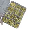 Caixa de Decorações para Nail Art Transfronteiriça, Laço na Cor Café, Pérolas de Fundo Plano Cor Champagne, Pérolas Esféricas, Rebites Metálicos Estilo Oceano