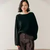 25 Nova Camisa Básica Feminina de Inverno Cor Lisa, Malha Quente com Efeito Emagrecedor Solto, Malha de Caxemira com Gola Uma Linha, Malha Preguiçosa