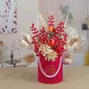 Conjunto de Frutas da Sorte, Flores de Ano Novo, Arranjo de Flores Artificiais de Azevinho, Materiais para Buquê Balde de Abraço de Ano Novo, Decoração