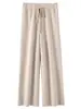 Nueva colección de primavera y otoño: Pantalones de lana suaves y amigables con la piel para mujer, con un diseño de punto fluido, corte recto y estilo hasta el suelo, perfectos para figuras petite.