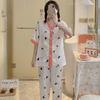 Pijama de seda de hielo nuevo de 2024 para mujer, de verano, con cuello en V, manga corta, para primavera y otoño, de seda sintética, estilo Chanel, para el hogar.