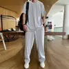 Traje Casual, Camiseta Esportiva Masculina de Seda Gelada para o Verão, Manga Curta Fina, Calça Longa de Secagem Rápida, um Conjunto de Roupas de Manga Meia