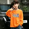 Camiseta de algodón puro de manga larga para niños de primavera y otoño, top holgado elegante para niños, camiseta básica versátil para niños mayores en primavera y otoño