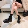 Piel Suave, Forro de Felpa, Cálidos, Suela Gruesa, Tacón Alto, Botines Blancos Cortos, Que Aumentan la Altura, Adelgazantes, Tacón Grueso, Botas Martin para Mujer, Botines Ajustados Retro