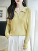 Nuevo suéter de punto fino de lana estilo francés con cuello POLO para mujer, para otoño e invierno, camiseta básica ajustada, suéter de canalé fino