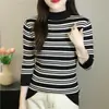 Suéter de punto a rayas de cuello medio alto, camiseta básica de manga larga para mujer, nuevo estilo otoño 2026, suéter suelto y fino, top interior