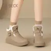 Zapatos Casuales de Caña Alta Gorilla para Mujer 2026 Nuevo Invierno Botines Cortos de Piel Versátiles con Forro de Felpa Zapatos Gruesos de Algodón para Mujer