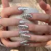 Uñas Portátiles Cuadradas Plateadas Espejo Disco Europeas y Americanas Punta Almendrada Afilada Brillantes Pegatinas de Uñas para Fiesta 24 Piezas