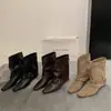 Botín de Tacón Grueso Cuadrado Temporada Primer Encuentro Otoño/Invierno 2026 Nuevo Hebilla de Cinturón Bota de Tobillo Retro Adelgazante Corta Moda