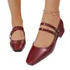 Novos sapatos Mary Jane de salto baixo para vendas transfronteiriças, sapatos de trabalho profissionais estilo coreano com bico quadrado na cor bordô, sapatos simples femininos de tamanho grande