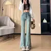 Jeans vintage desgastados de micro campana para mujer, elásticos, ajustados, de cintura alta, adelgazantes, talla grande, que rozan el suelo, de herradura, pantalones largos