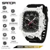 Reloj Electrónico Marca Sanda para Estudiantes, Multifuncional Creativo Cuadrado de Tres Zonas Horarias con Cronómetro, Luminoso, Resistente al Agua, Pantalla Dual
