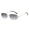 Populares Gafas de Sol Cuadradas Sin Marco con Borde Cortado para Mujer, Montura Metálica Fina Gafas Decorativas, Estilo Callejero Modernas Gafas de Sol Degradadas