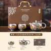 Tendencia Nacional Juego de Té con Pintura de Ocho Caballos Chapado en Plata Bandeja de Té Kung Fu Tetera Tazas de Té Ceremonia de Té Seco para el Hogar Caja de Regalo