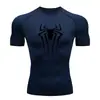 Teum Export Camiseta de Manga Corta de Compresión de Secado Rápido con Estampado de Araña para Hombre Y2K Capa Base para Correr Body para Entrenamiento de Fitness
