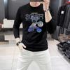 2023 nova camiseta masculina manga comprida camisa de gola redonda fina urso de strass marca de moda fina masculina europeia no início do outono
