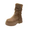 Botas largas de mujer con flecos y suela gruesa, nuevo estilo otoño 2026, adelgazantes, hasta la rodilla y por encima de la rodilla, con estilo desértico y diseño de bota de caballero