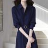 Vestido Chemise Azul Elegante Estilo Francês, Feminino, Deusa, Luxo Leve, Outono 2026, Para Ocasiões Formais