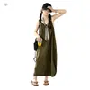 Conjunto de Falda con Tirantes Estilo Coreano Verde Militar Nuevo Verano 2026 para Niñas, Vestido Chaleco sin Mangas, Vestido con Tirantes