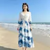 Vestido tradicional teñido con nudos de Yunnan-Guizhou teñido de azul, vestido largo teñido con nudos hecho a mano, adelgazante, suave y dulce vestido de tirantes