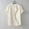 Camisa de Linho com Gola Vertical Estilo Chinês Camisa de Algodão e Linho de Manga Curta para Homem Verão Fina Solta Casual Camisa de Linho Tendência