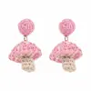 E14620 Pendientes de Hongo Tejidos de Rafia Estilo Nuevo, Pendientes Versátiles de Nicho Estilo Resort Bohemio en la Costa