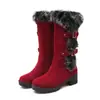 Botas casuais femininas de camurça de comprimento médio novas para outono e inverno 2020, botas de neve com pelo de coelho de salto baixo, fábrica de comércio exterior