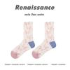 Calcetines de Primavera y Otoño Renacentistas para Mujer Estilo Palacio Retro Rayas en Relieve Delgados Transpirables Calcetines de Media Caña para Mujer