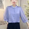 Camisa chinesa da moda, versátil, modeladora, de manga três quartos, branca, para mulheres, top estiloso