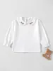 Camiseta de manga longa para bebê menina, top branco de algodão puro bordado de grau A, top estilo princesa