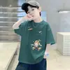 Camiseta de Algodão Tendência com Manga Curta para Meninos, Top Estampado para Bebês e Crianças Pequenas, Roupa Infantil da Moda