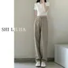 Jeans Reto Feminino Primavera e Outono 2024 Novo Cintura Alta Solto Slim cáqui Calça Wide Leg