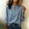 Directo de la fábrica de origen, exclusivamente para ventas transfronterizas: camisa de manga larga para mujer con cuello mao, corte simple y holgado, cuello en V, estilo pullover, estampado de lunares, adecuada para el trabajo y el uso diario