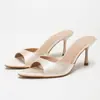 Estilo Novo Primavera e Verão Bico Fino Salto Agulha Peep Toe Salto Alto Cetim Sexy Moda Mules Sandálias Meia-Calça para Mulheres
