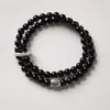 Pulsera Doble Círculo de Plata Tibetana con Piedra Ojo de Tigre de Obsidiana Natural Nuevo Estilo Chino Pulsera de Obsidiana para Girar la Fortuna Venta al por Mayor