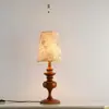 Protección Ocular Guifu Patrón de Madera Maciza Vintage Lámpara de Mesa Pequeña Dormitorio Decoración Media Antigua Estilo Clásico Noble Lámpara de Madera
