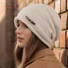 Dropshipping Internacional Chapéu de Tricô com Forro de Lã Outono e Inverno Novo, Elegante e Fashionável para Cabeça Grande, Chapéu Pós-Parto, Gorro Soltinho