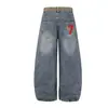 Oso Mágico Estilo Callejero Americano de Moda Marca Tendencia Cinturilla Estampado de Leopardo Jeans Únicos Pantalones de Pierna Recta Corte Curvo Pantalones Anchos Sueltos