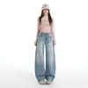 Jeans de perna reta estilo americano para mulheres, nova coleção outono 2026, cintura alta, modelagem solta, emagrecedor, calça casual de perna larga