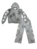 Sudadera con cremallera, cárdigan, chaqueta, pantalones de calle, estampado de estrellas Y2K, suelto, moderno, estampado en spray, bordado, desgastado