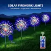 Novas luzes de corda com estacas de solo para fogos de artifício movidas a energia solar mais vendidas para pátio externo, gramado, jardim, luzes decorativas para festival de dente-de-leão