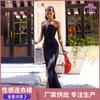Vestido largo elegante para mujer, estilo transfronterizo europeo y americano, con escote en V, sin mangas, sexy, vestido tubo largo y adelgazante para mujer