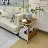 Mesa de Centro Pequeña Móvil Sala de Estar Estilo Crema con Ruedas Mesa de Esquina para el Hogar Mesa Auxiliar de Cristal para Sofá Gabinete Lateral Carrito Simple